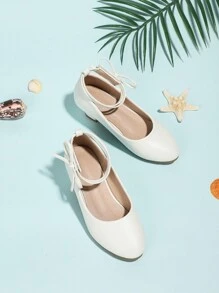 Giày nữ màu trắng thanh lịch mới có nút thắt nơ dành cho biểu diễn, dự tiệc, giày cao gót - trắng - Xem 3