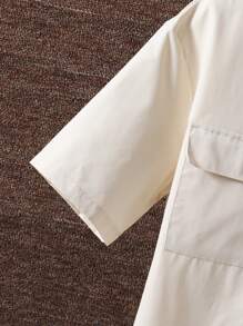 翻蓋口袋短袖襯衫 - 卡其色 - 查看 5