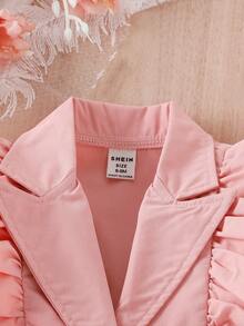 Đứa bé gái Angle Vòng cổ Ngắn tay Áo khoác Với Ruffled , Quần short Và Áo ba lỗ Áo Bộ - Hồng - Xem 4