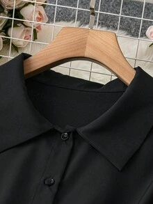 SHEIN LUNE 加大尺寸純色休閒裙 - 黑色 - 查看 3