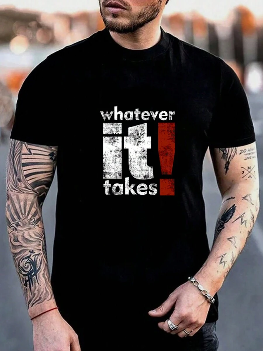 Manfinity Homme 男士加大尺寸字母印花短袖t恤 - 黑色 - 查看 1