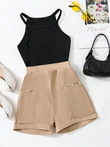 Tween 女孩純色背心和短褲 2 件套 - 彩色 - 查看 1