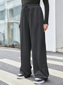 SHEIN Leap Crew 青少年女孩鬆身運動褲,帶斜口袋,純色 - 灰色 - 查看 7