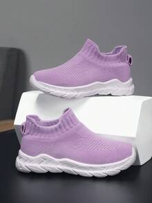 婴儿马卡龙配色轻便透气运动鞋，适合宝宝宽大设计，柔软易穿脱的运动鞋 - 淡紫色 - 查看 2