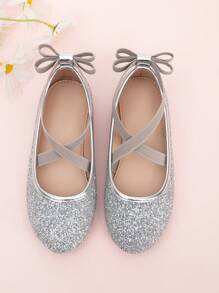 女童閃光十字綁帶蝴蝶結平底鞋