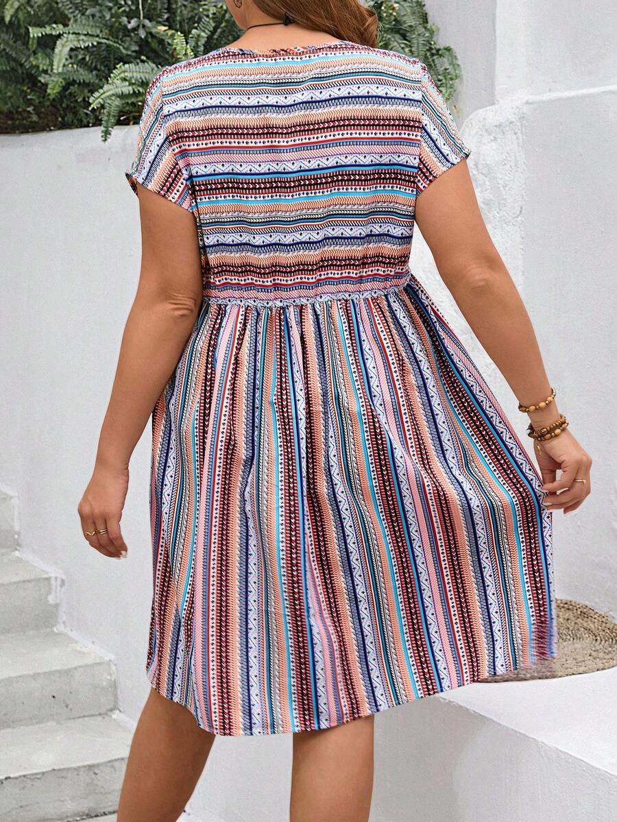 EMERY ROSE Plus Size Stripe And Floral Midi Dress SHEIN Singapore