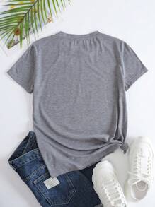 EMERY ROSE 女士标语印花短袖 T 恤 感恩节和图案 T 恤 女士上衣