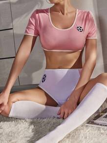 Conjunto De 4 Piezas De Ropa Interior Sexy Para Mujer Con Impresión De Fútbol (festival De Música) - Multicolor - Ver 1