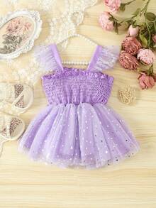 SHEIN 幼兒女孩優雅荷葉邊星形纱紗襯衫配飾帶 - 紫色 - 查看 2