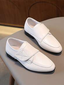 兒童簡約白色低領真皮鞋,附有魔鬼氈 - 白色 - 查看 2