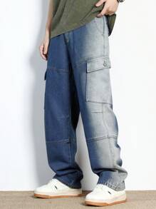 ROMWE MEN Street Life 男士堅韌側袋牛仔褲 - 藍色 - 查看 3