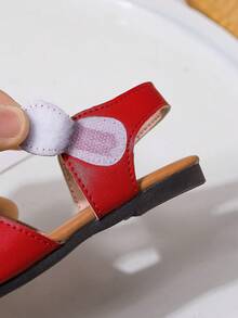 女童春夏新款紅色可愛平底涼鞋,幼兒日常休閒空心平底鞋,圓頭 - 紅色 - 查看 5