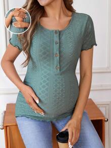 SHEIN 孕婦哺乳圓領t恤 - 綠色 - 查看 1