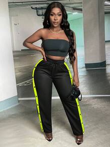 Slaydiva Women's Drawstring Contrast Trim Pants - Multicolor - View 4