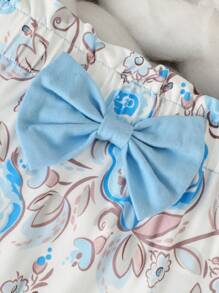 Baby Girls' Crown And Letter Print Romper With Flower Print Pants Set - Blue - View 3