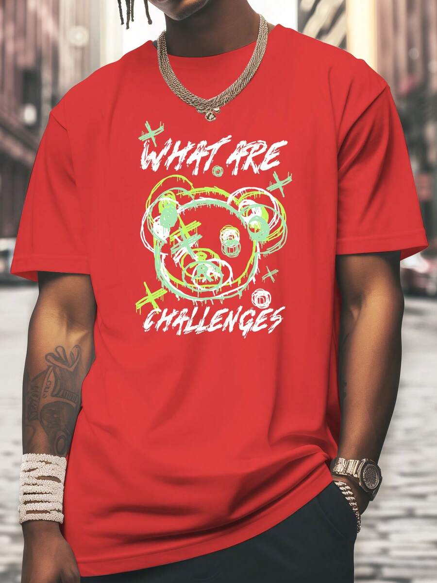 Men'S Graffiti Print Short Sleeve T-Shirt - Red - View 1