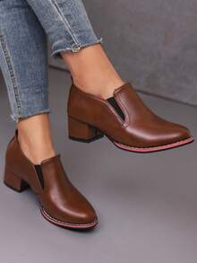 Zapatos De Tacón Medio Simples Color Café Para Mujer, Nuevos En La Primavera/otoño Y De Fácil Puesta - Marrón - Ver 3