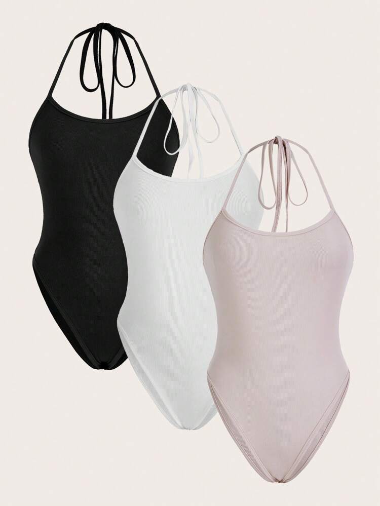 Women'S Solid Color Slim Fit Halterneck Bodysuit