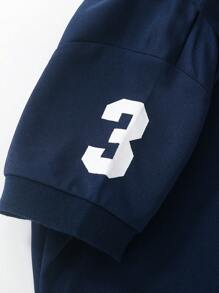 SHEIN Áo polo tay ngắn thêu logo dành cho bé trai, kiểu dáng thường ngày lịch sự, phù hợp cho thể thao, hoạt động ngoài trời, mặc thường ngày, đi nghỉ mát, du lịch, thư giãn, tắm nắng, mùa hè. - Màu xanh hải quân - Xem 4