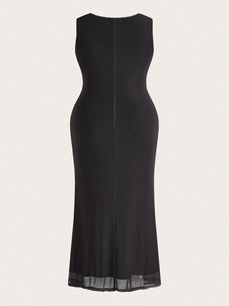 Women's Plus Size Romantic Rose Printed Draped Collar Dress