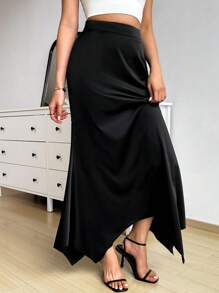 SHEIN Privé 女士情人节不对称下摆鱼尾裙 - 黑色 - 查看 1
