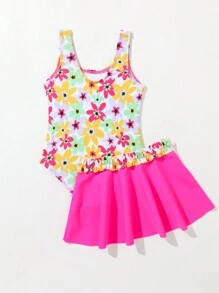 Infant Girls' Flower Print One-Piece Swimsuit - Multicolor - View 2