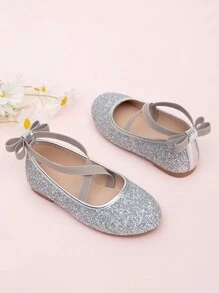 女童閃光十字綁帶蝴蝶結平底鞋