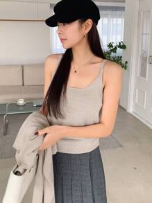 DAZY Solid Color Round Neck Long Sleeve Women's Knitted Sweater 2pcs/Set,Fall Clothes - Apricot - View 5