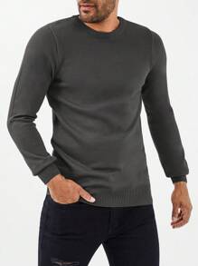 SHEIN Cottnline Men'S Solid Color Round Neck Casual Sweater - Grey - View 5