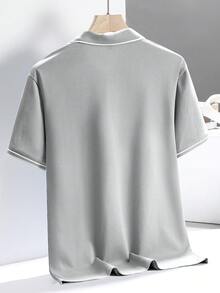 Camisa Polo De Manga Corta Para Hombre Con Puños Acanalados, Gris Claro - Gris Claro - Ver 2
