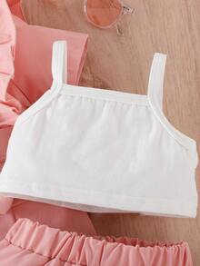 Đứa bé gái Angle Vòng cổ Ngắn tay Áo khoác Với Ruffled , Quần short Và Áo ba lỗ Áo Bộ - Hồng - Xem 6