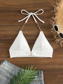 SHEIN Swim 夏季女士吊带比基尼上衣 - 白色 - 查看 4