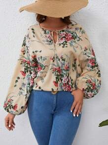 SHEIN VCAY 大尺碼女士花卉印花蝙蝠袖上衣 - 彩色 - 查看 1