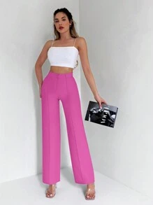 RueChic Pantalones de traje de talle alto con costura detalle de pierna recta