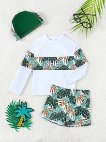 Young Boys' Tropical Printed Swimwear Set - Green - View 1