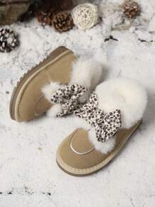 1雙甜美可愛女童冬季雪靴,裝飾有蝴蝶結,保暖又容易穿脫 - 卡其色 - 查看 4