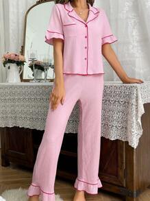 Women's Color Blocked Short Sleeve Pajama Set Holidayseason