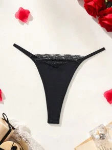 Lace Mini Thong Panties For Women Lingerie - Black - View 1