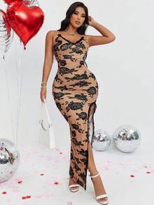 SHEIN Privé Của phụ nữ Đầm - Màu Khaki - Xem 3