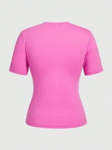 ROMWE Avant Áo thun kiểu dáng thay thế chữ & in hình động vật Slim Fit ROCK STAR GAME OVER KIỂM TRA TÌNH YÊU HÒA BÌNH - Màu Hồng Tươi - Xem 2