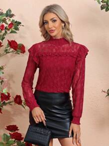 SHEIN Clasi Women's Stand Collar Lace Shirt