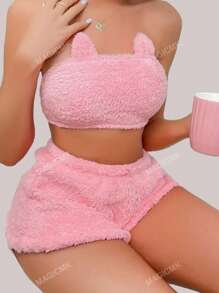 New Arrivals Women's Plush Sexy Strapless Crop Top And Shorts Two Piece Set