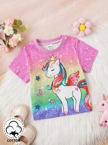 幼童女孩獨角獸印花漸層上衣 - 彩色 - 查看 1