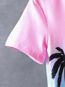 SHEIN 2 pièces Ensemble t-shirt et short imprimé tropical décontracté pour jeune garçon, tenue de vacances/d'été