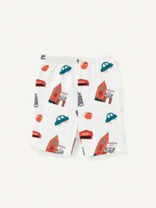 Cozy Pixies Baby Boy Snug-Fit Pajamas With Car Pattern Rounded Neck Short Sleeve Top And Short Set - Orange - View 2