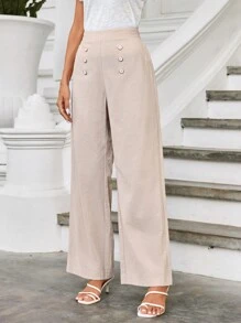 SHEIN Clasi Pantalones Decorados Con Botones Para Mujer