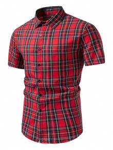 Manfinity Mode Men's Plaid Short Sleeve Shirt - Red - View 3