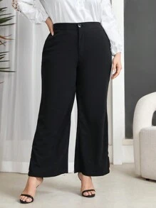 Mulvari Plus Size Solid Colored Slanted Pocket Suit Pants