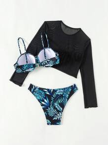 SHEIN Swim Tropical Printed Casual Bikini Set Carnival Summer - Black - View 5