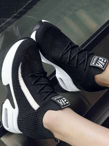 女士透气针织运动鞋，休闲系带户外鞋，舒适低帮鞋 - 黑色 - 查看 3